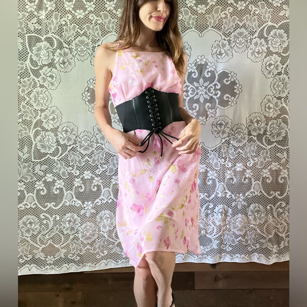 Vintage 90s Studio Y Sheer Slip Lined Floral Cottagecore Fairycore MIDI Dress - Picture 4 of 12